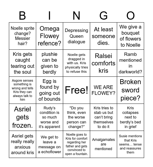 Deltarune chapter 5 snowgrave differences Bingo Card