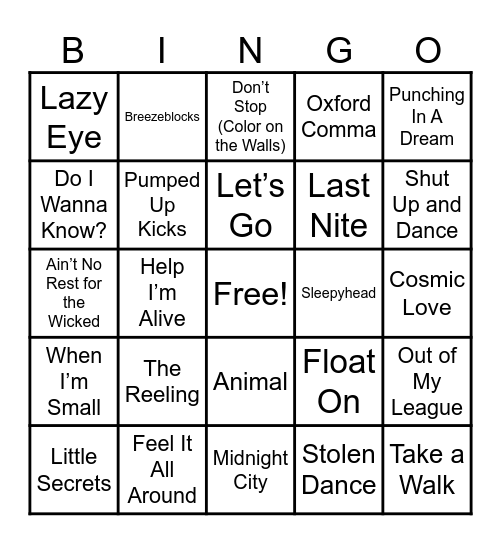 2010s Alternative/Indie 1 Bingo Card