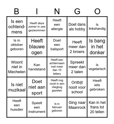 Kennismakingsbingo Card