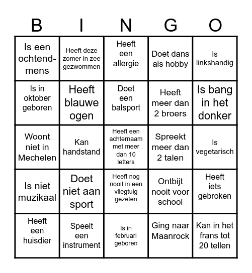 Kennismakingsbingo Card