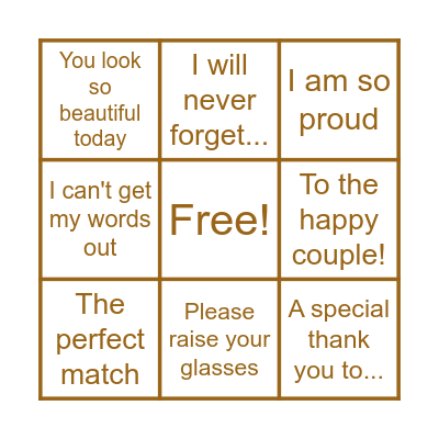 Wedding Speech Bingo Card