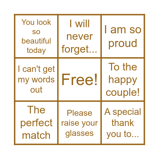 Wedding Speech Bingo Card