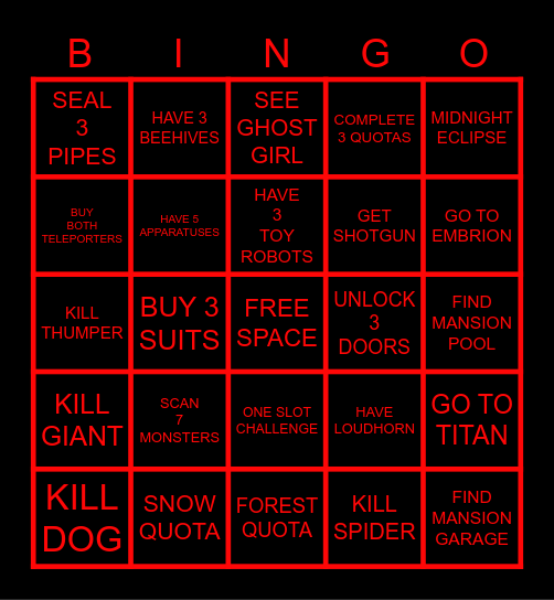 LETHAL BINGO Card