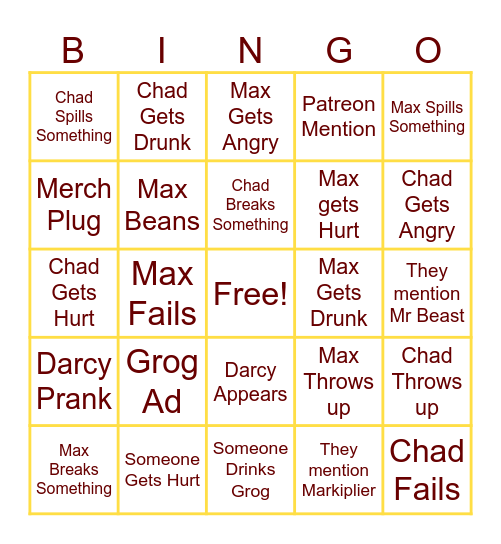 Cold Ones Video Bingo Card