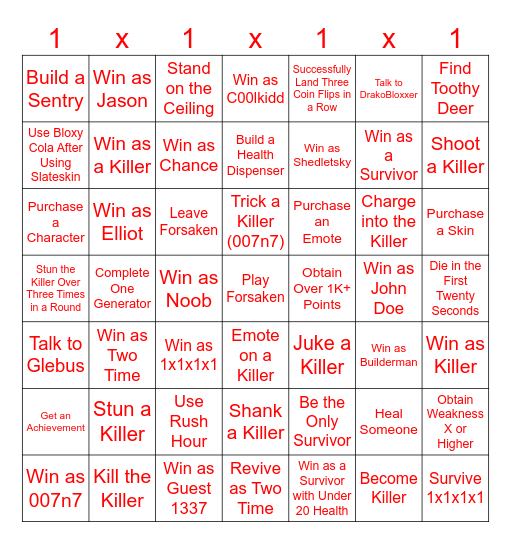 Forsaken Bingo Card
