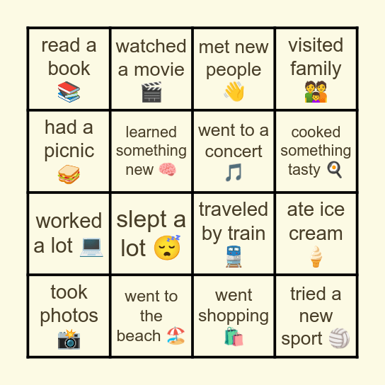 Summer Bingo! Bingo Card