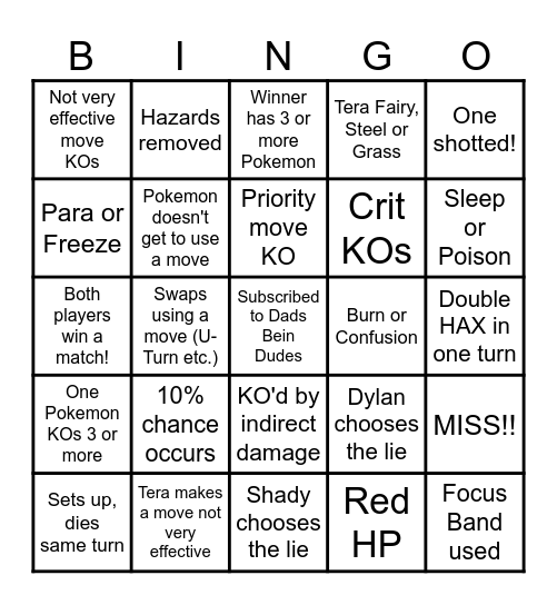 Then we fight bingo Dads LIE Bingo Card