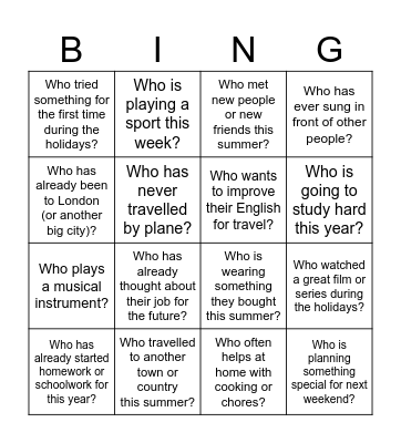 Back to school bingo Card