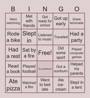 SUMMER BINGO Card