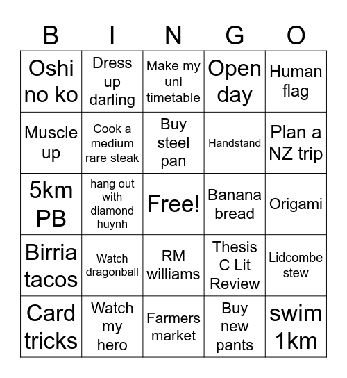 Ethans Bingo Sheet Bingo Card