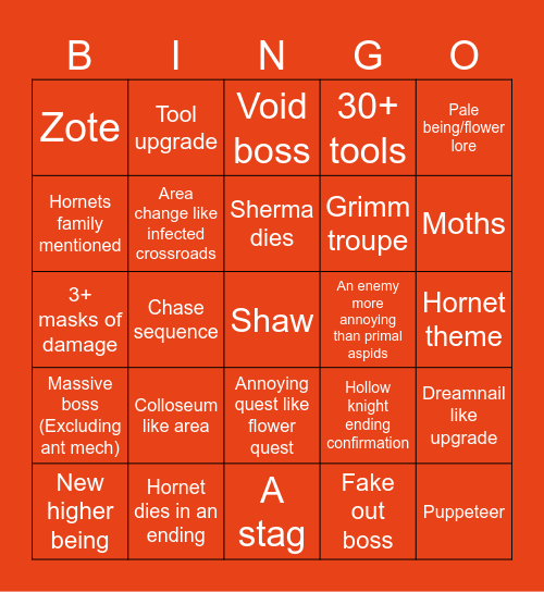 Shingen silksong Bingo Card