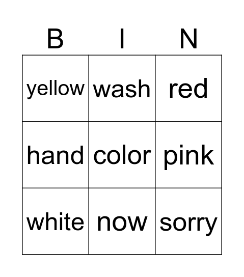 Color Bingo Card
