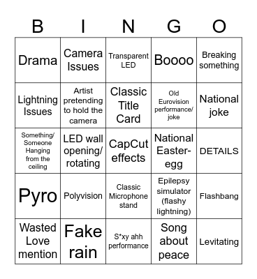 Eurovision 2026 Bingo Card