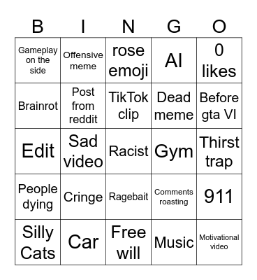 Instagram Reels bingo Card