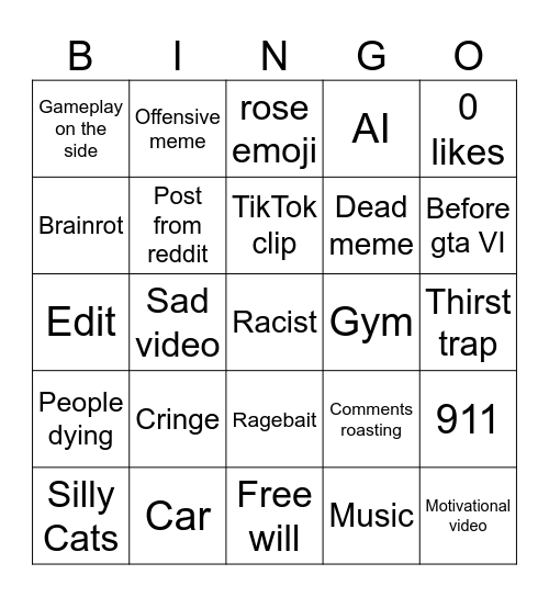 Instagram Reels bingo Card