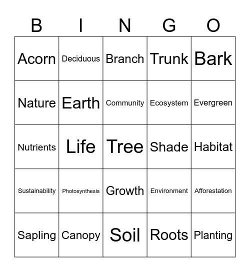 Arbor Day 2025 Bingo Card