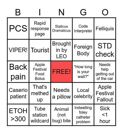 Sunday Funday ED Bingo Card
