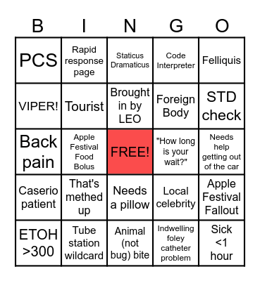Sunday Funday ED Bingo Card