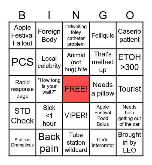 Sunday Funday ED Bingo Card