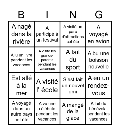 Bingo de la Rentrée Bingo Card