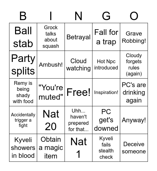 D&D Bingo! Bingo Card