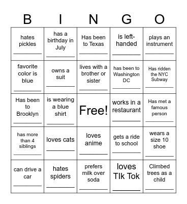 Find Someone Who.... Bingo Card