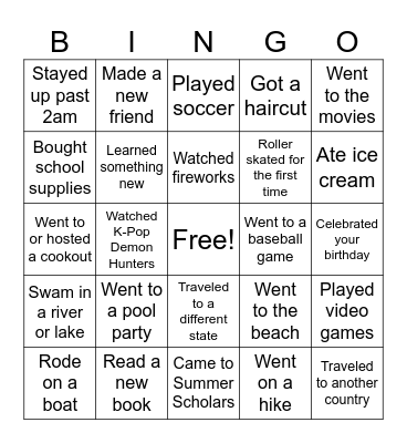 Summer 2025 Bingo Card
