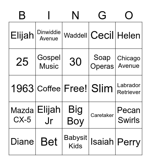Eva's 87th Birthday Party Bingo Card