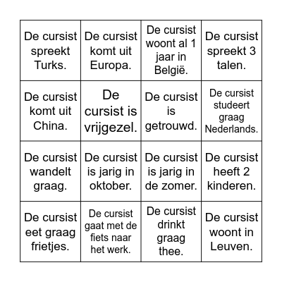 Kennismakingsbingo Card