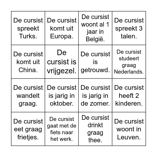 Kennismakingsbingo Card