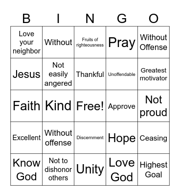 Love of God Bingo Card