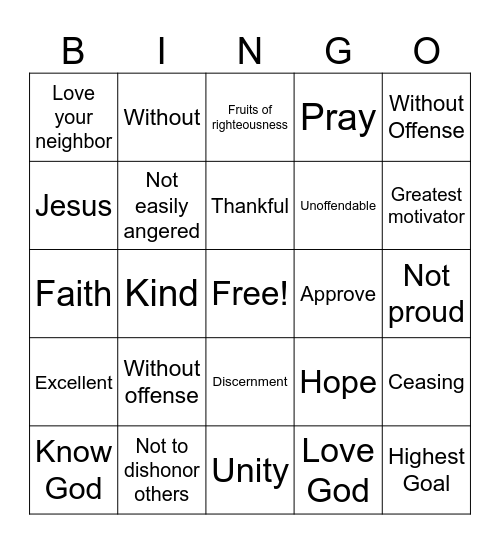 Love of God Bingo Card