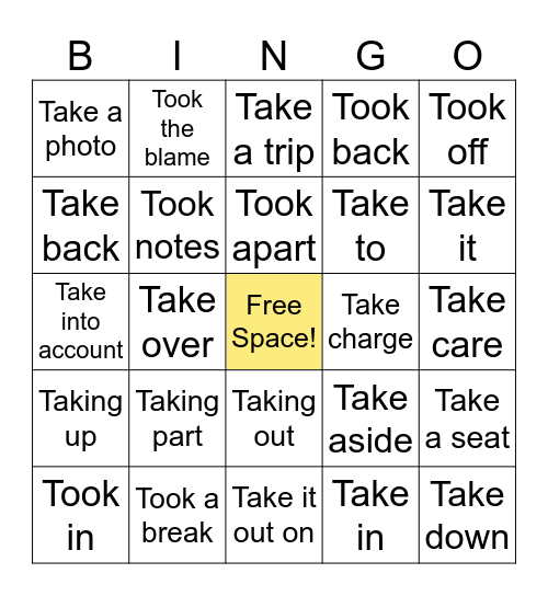 Bingo Takes the Cake Bingo Card