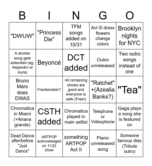 mayhem ball future predictions Bingo Card