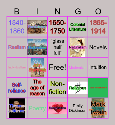 American Literary Movements Bingo Card