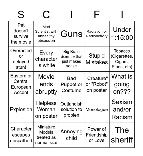 50s Sci-Fi Bingo Card