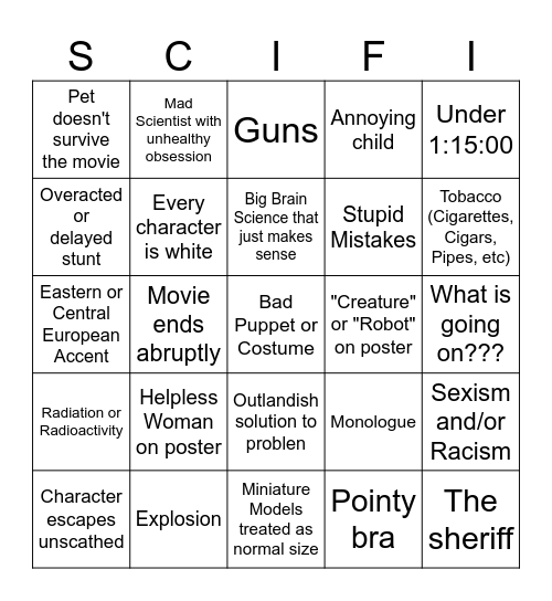 50s Sci-Fi Bingo Card