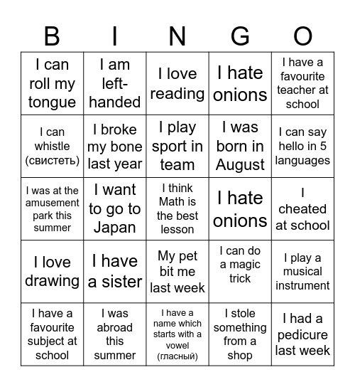 getting to know you bingo a2-b1 Bingo Card