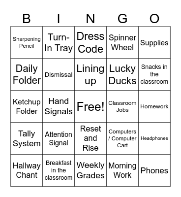 Routines & Procedures in 208 Bingo Card