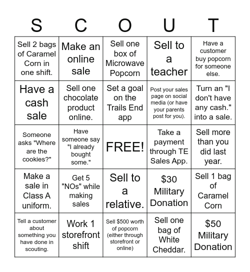 Pack 484 Popcorn Bingo! Bingo Card