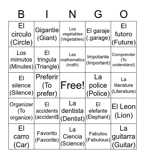 Untitled Bingo Card