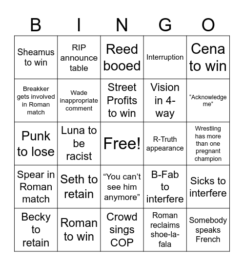 Clashas In Paris Bingo Card