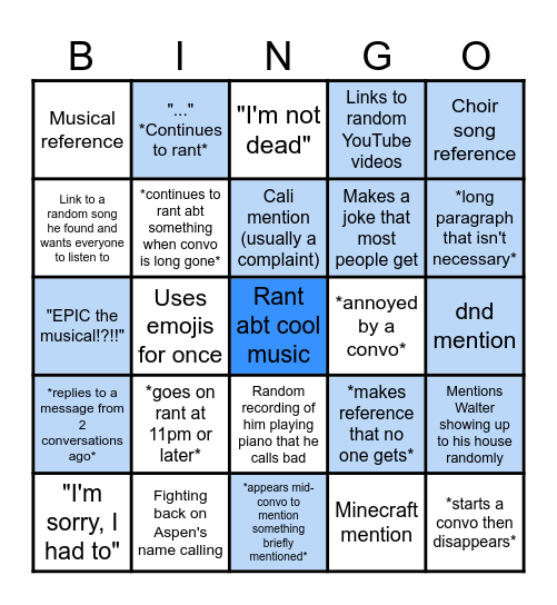 Zavier in the gc Bingo Card