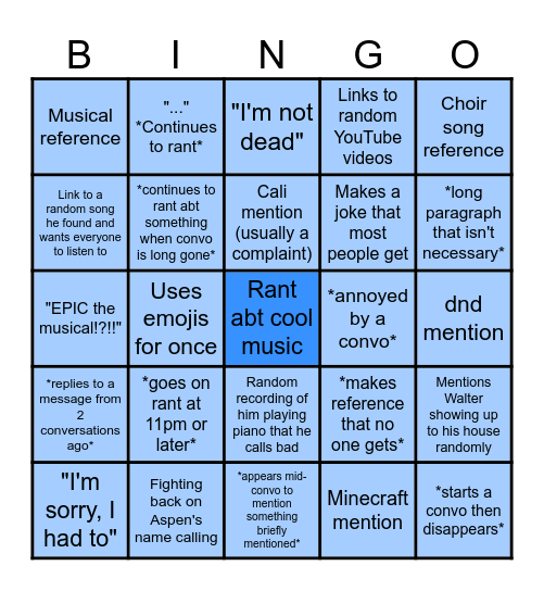 Zavier in the gc Bingo Card