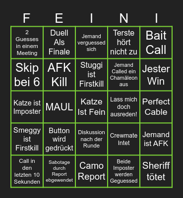 Among Us Bruchbingo Card
