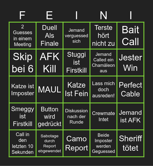 Among Us Bruchbingo Card