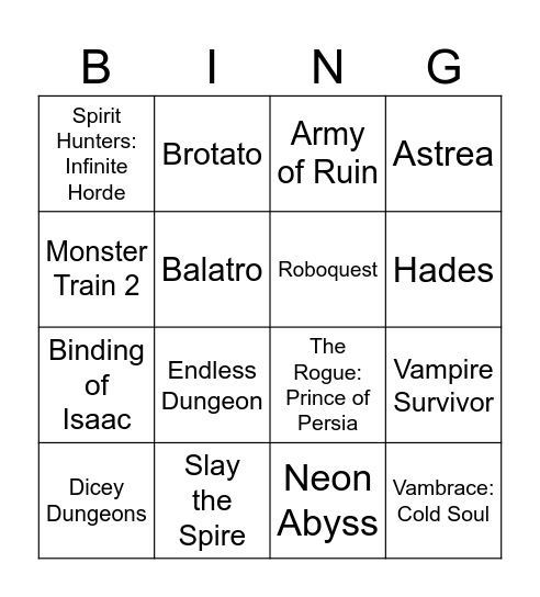 Roguelike Bingo Card