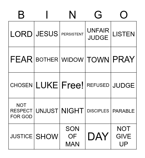WIDOW AND JUDGE Bingo Card