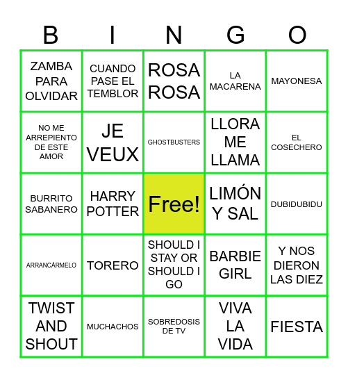 BINGO DE CANCIONES Bingo Card