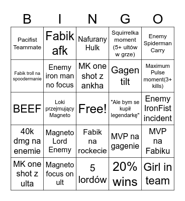 MARVEL RIVALS BINGO Card